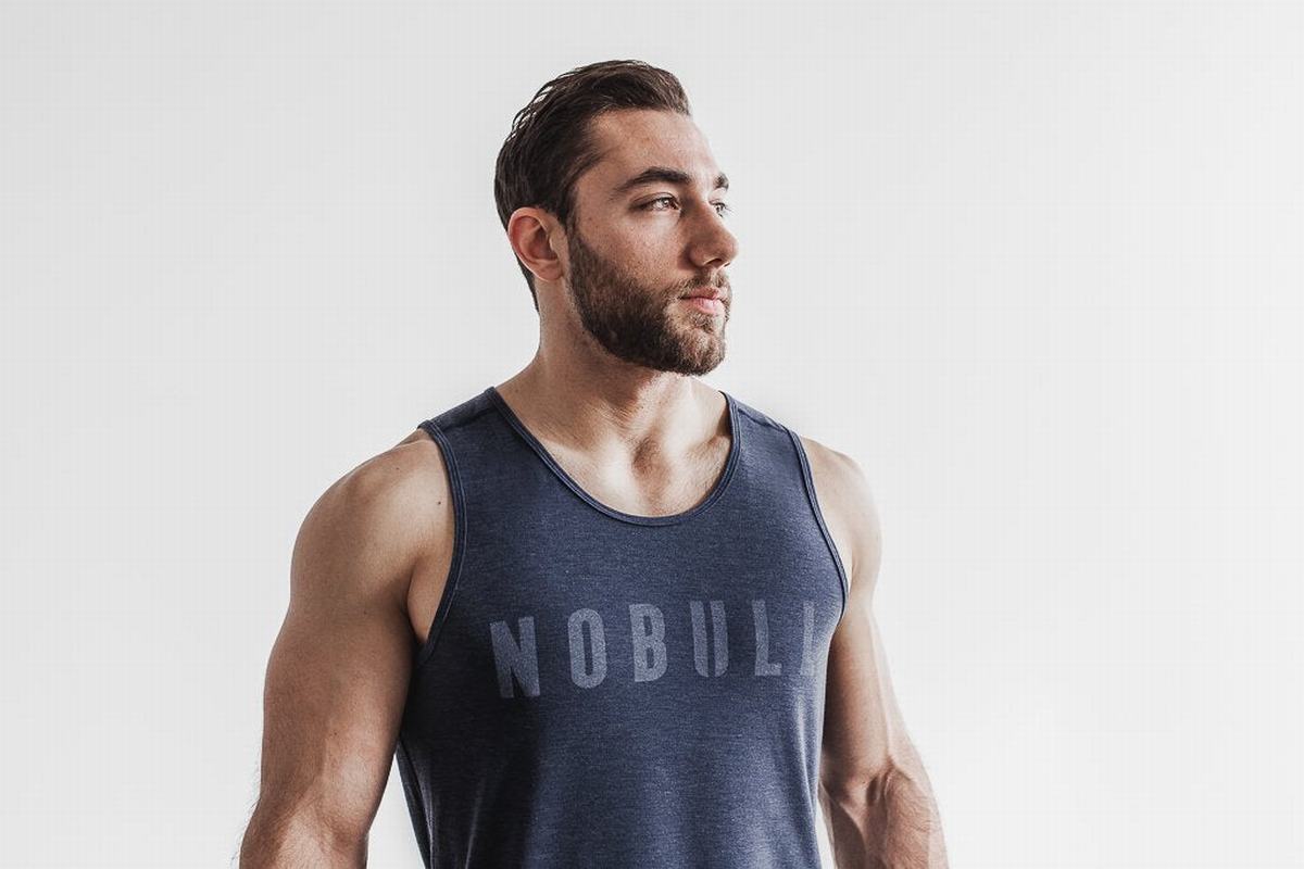 Nobull Men's Tank Tops Navy | Australia (PC3574)